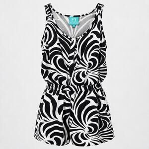 Escapada Living Medium Romper Sleeveless Strappy Black White Animal Striped